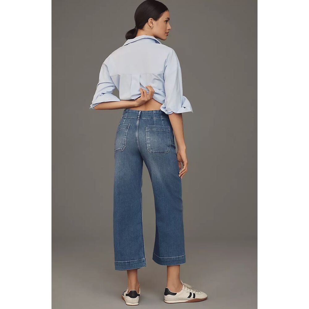 Anthropologie The Colette Denim Cropped Wide-Leg Jeans by Maeve Size 28 - Picture 4 of 9